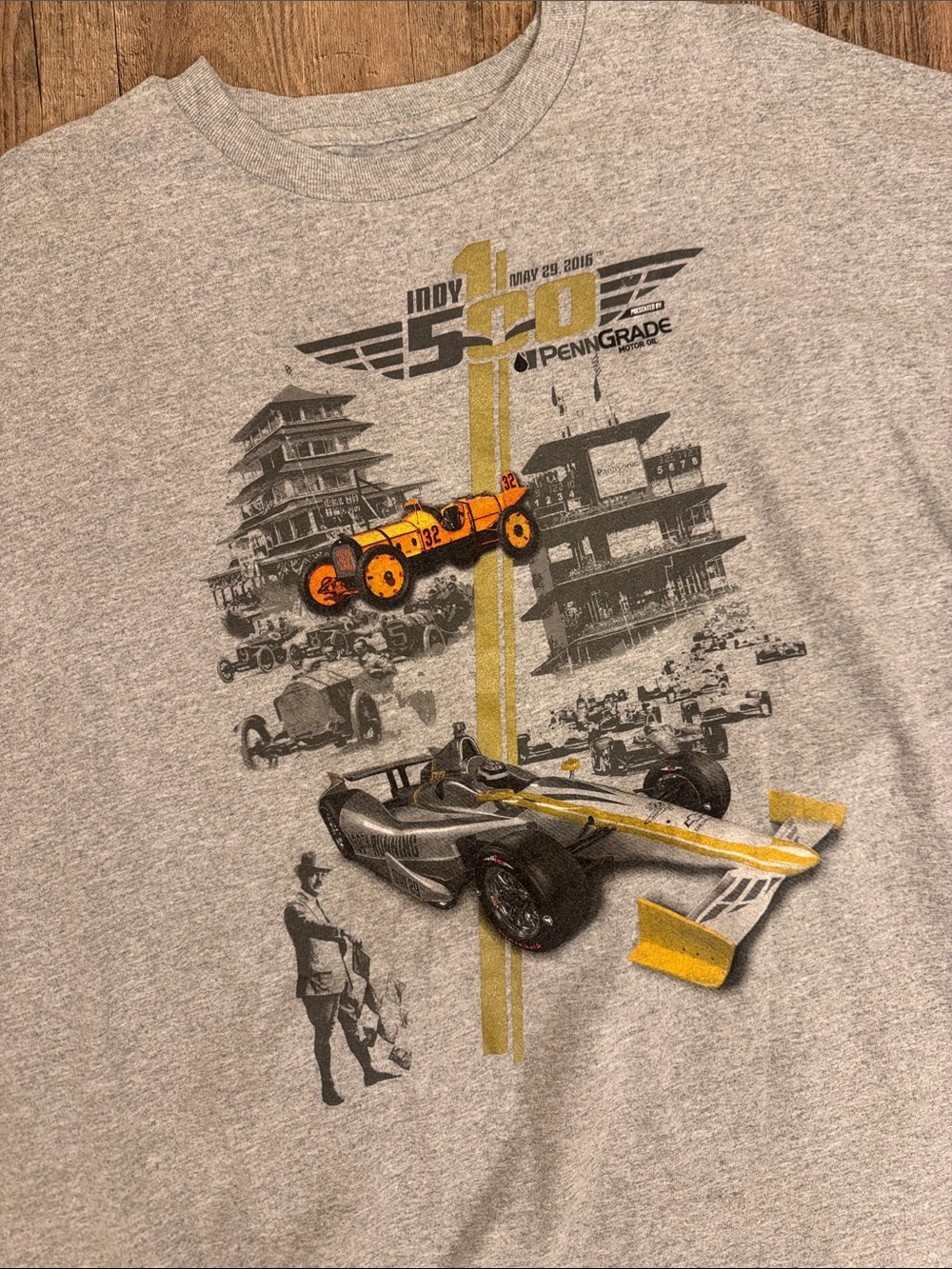 Indy 500 Racing Graphic Tee - Gray with Yellow Accents